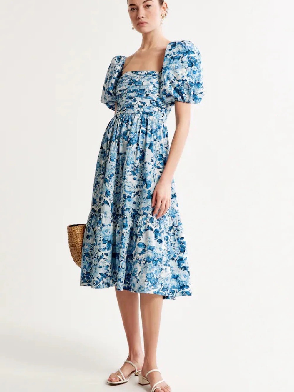 Abercrombie & Fitch Emerson Floral Poplin Puff Sleeve Midi Dress Small